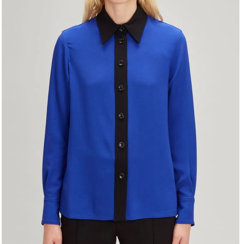 Joseph Garcon Shirt Viscose Cady blue black 90s style long sleeve button up